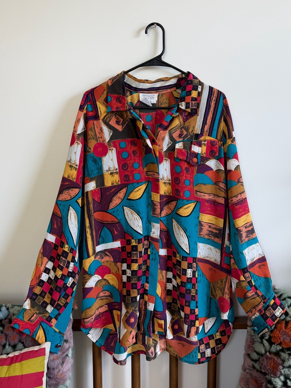 VINTAGE FUNKY PATCHWORK BUTTON DOWN BLOUSE